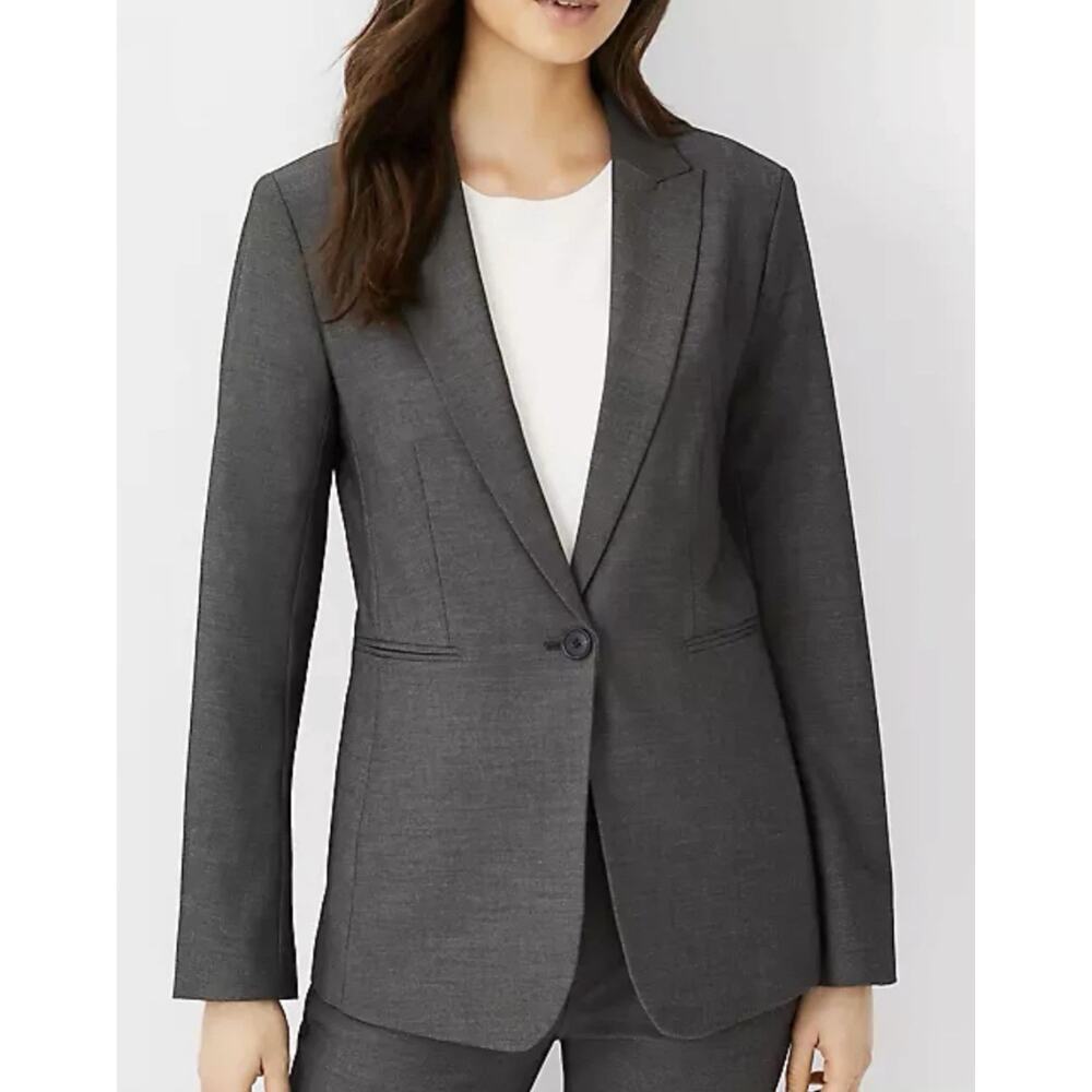 ANN TAYLOR BLAZER Women’s 10 Dark Gray The Long One Button Stretch Jacket $198